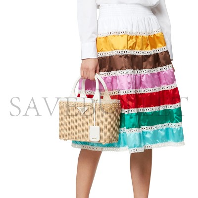 PRADA MEDIUM WICKER AND CANVAS TOTE BAG 1BG835 (26*18*11.5cm)